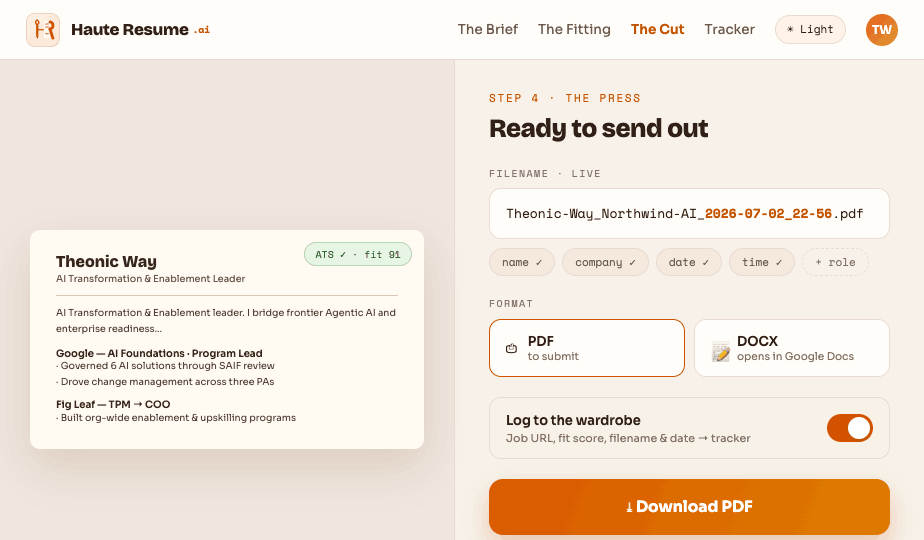 The Press — export with live date-time filename
