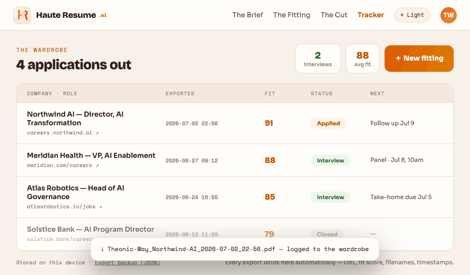 The Wardrobe — application tracker